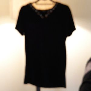 Susan graver liquid knit black embellished top